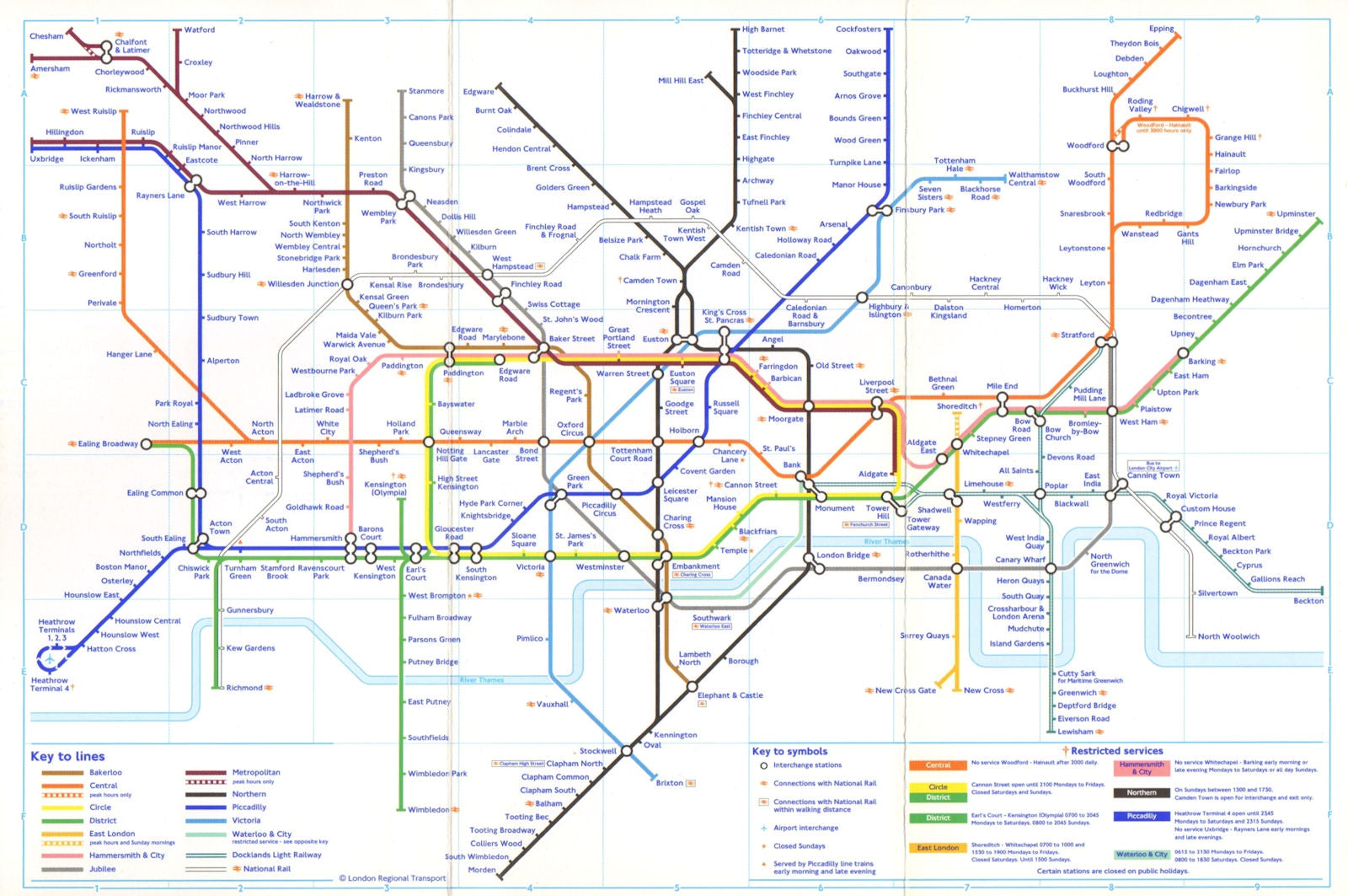 LONDON UNDERGROUND tube map. Jubilee line Stratford extension. Lewisham DLR 2000